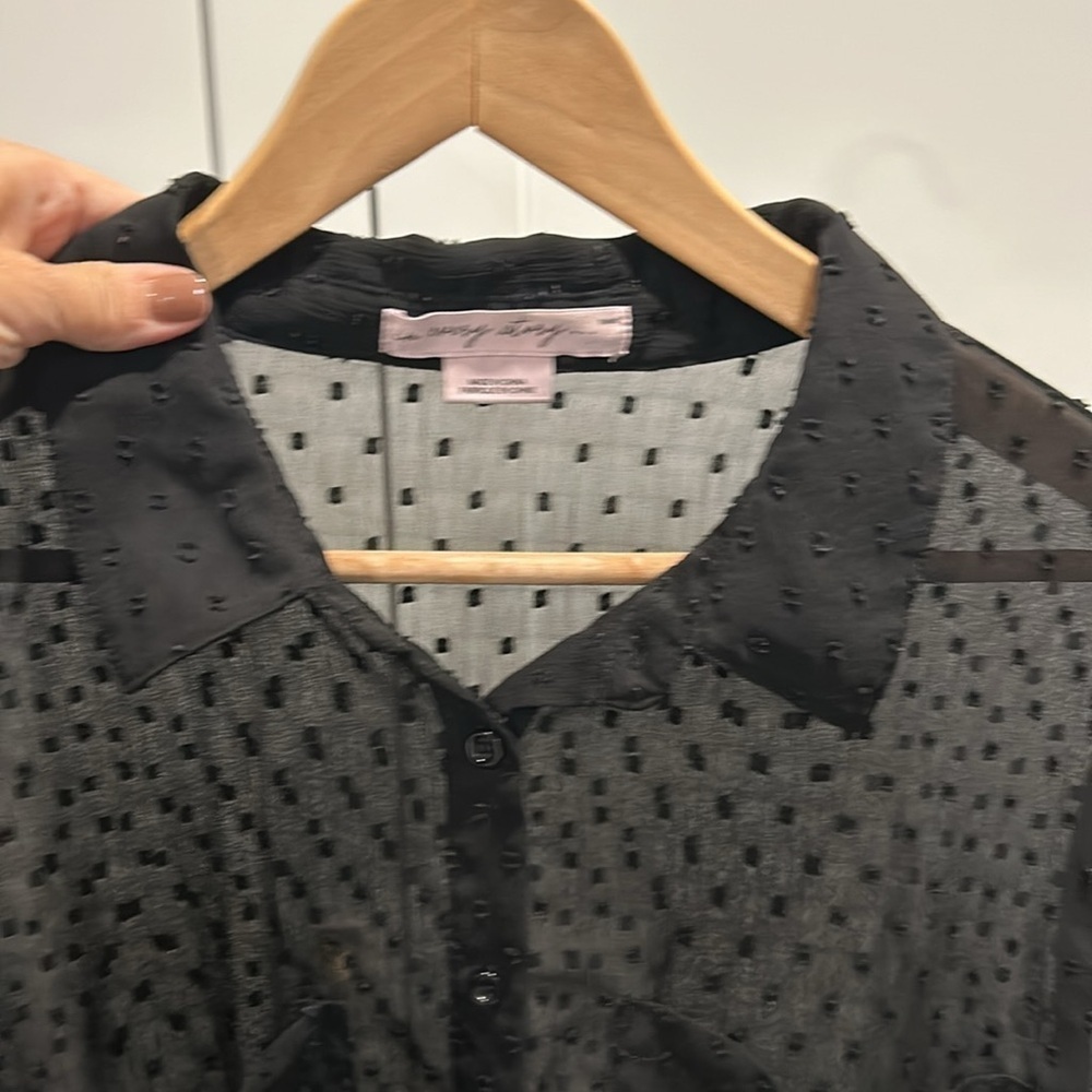 In every Story Plus Size 1X Sheer Button Down Collared Blouse Shirt Polka Dots - Picture 2 of 11
